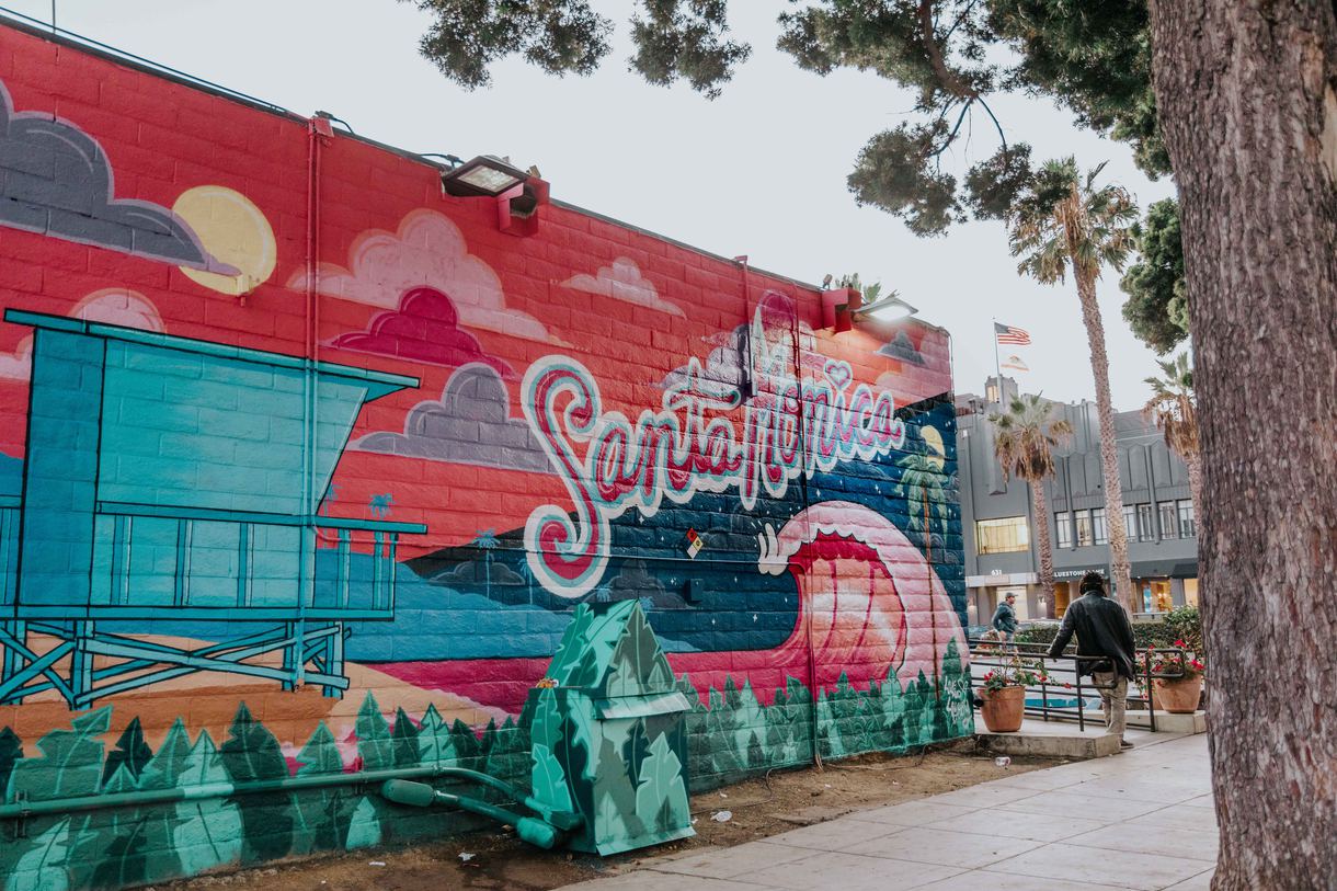 Vibrant murals and public art adorn many Santa Monica buildings, adding to the city's vivacious energy.