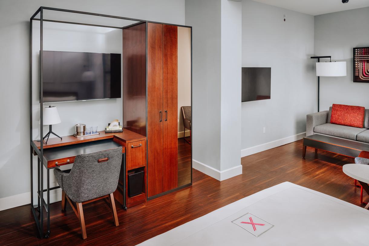 The in-room desks are ideal for guests traveling for work.
