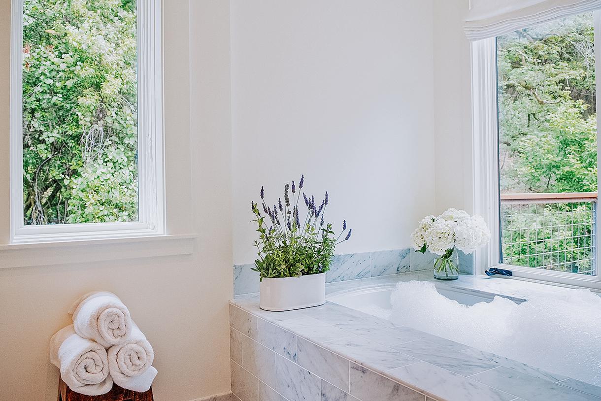 Take a bubble bath while breathing in the scent of fresh, local lavender.