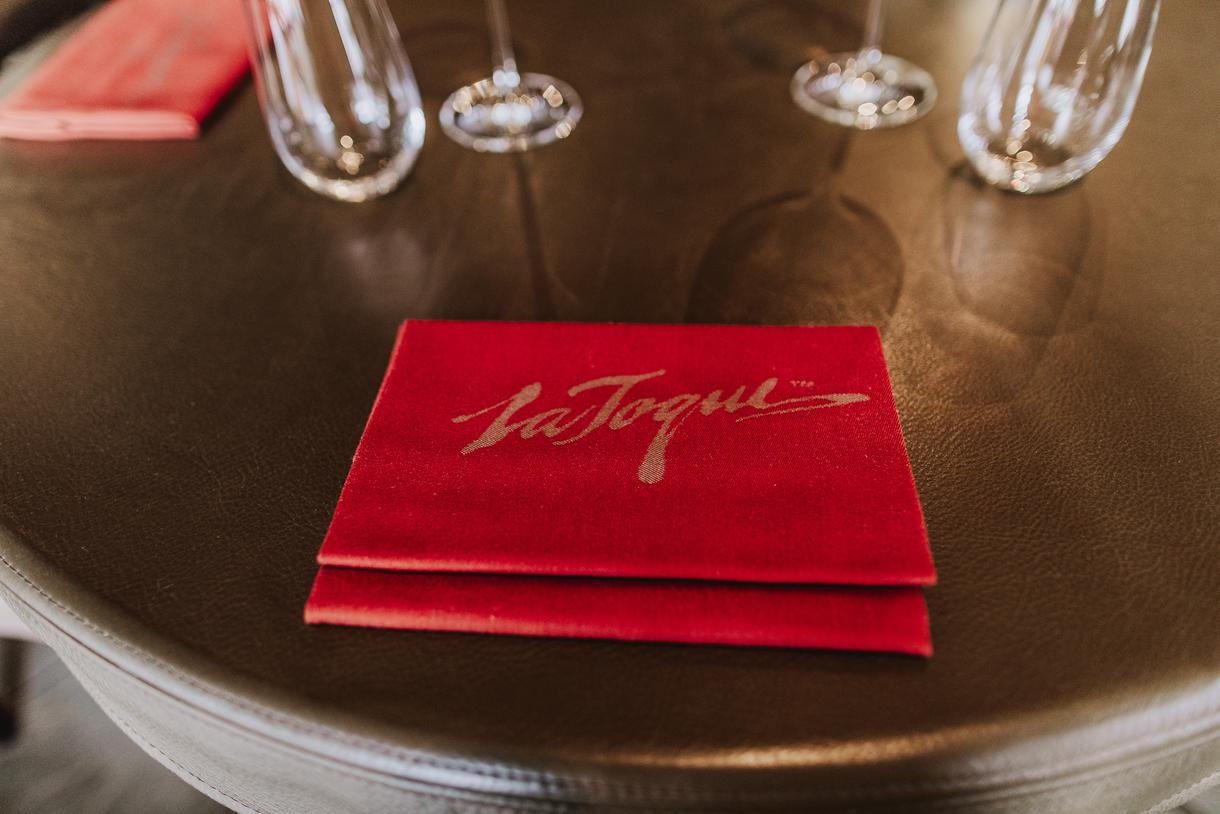 Bright red menus serve as vibrant accents.