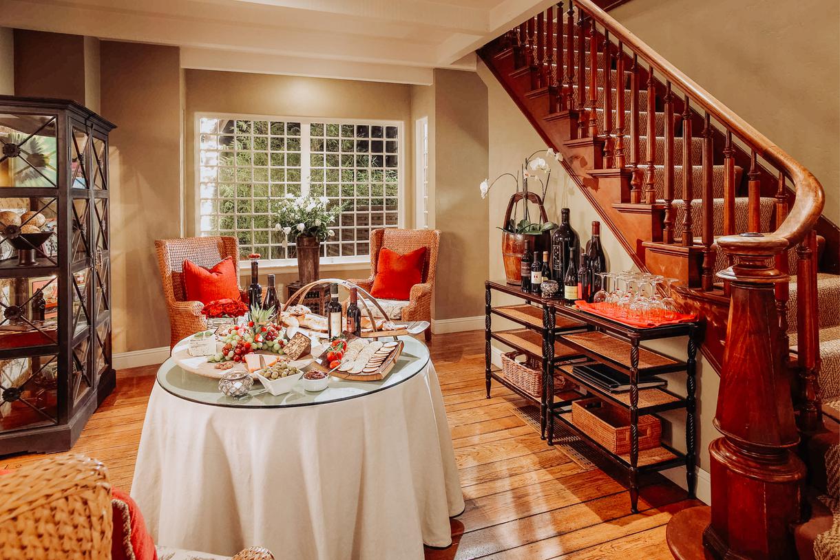 Walk down the stairs for the complimentary evening wine reception.